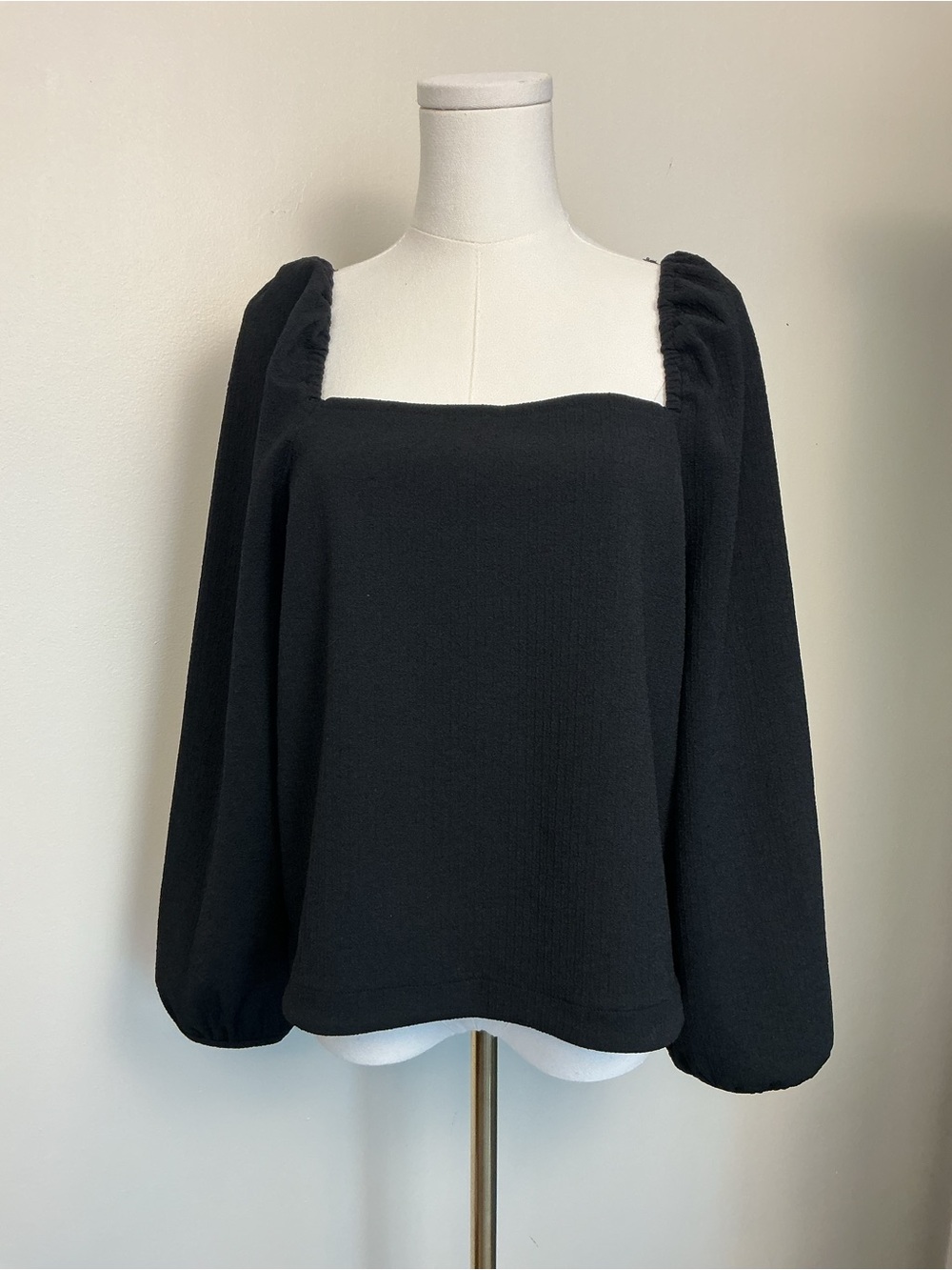 Madewell Crepe Black Square-Neck Puff Balloon Sleeve Top Sz Medium